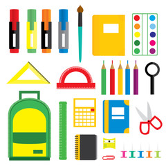 Set of school supplies. Vector illustration.
