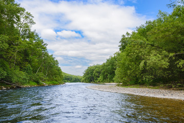 Mountain River. 
Mountain River in the northeast of Khabarovsk Krai , Russia .