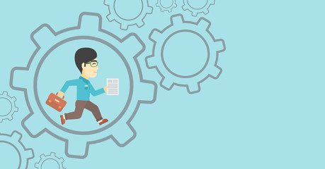 Businessman running inside the gear.