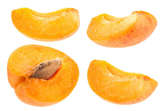 Apricot fruit slice set on white