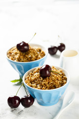 Homemade granola with honey and cherries