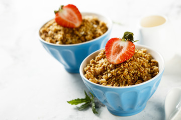 Homemade granola with fresh strawberry
