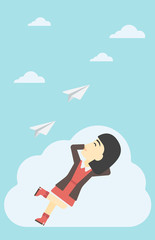 Business woman lying on cloud vector illustration.
