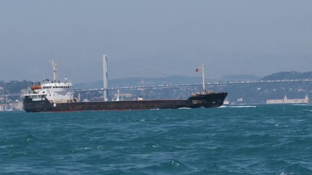 Sea traffic in Bosphorus strait. Ship in Bosporus. Istanbul. Turkey