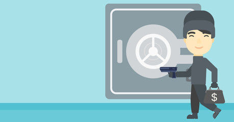Burglar with gun near safe vector illustration.