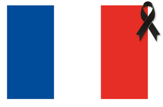 France terror - black ribbon condolence on french flag vector