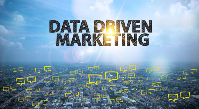 DATA DRIVEN MARKETING  text on city and sky background 
