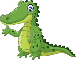Happy crocodile cartoon waving hand


