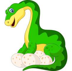 Cartoon dinosaur with egg isolated on white background

