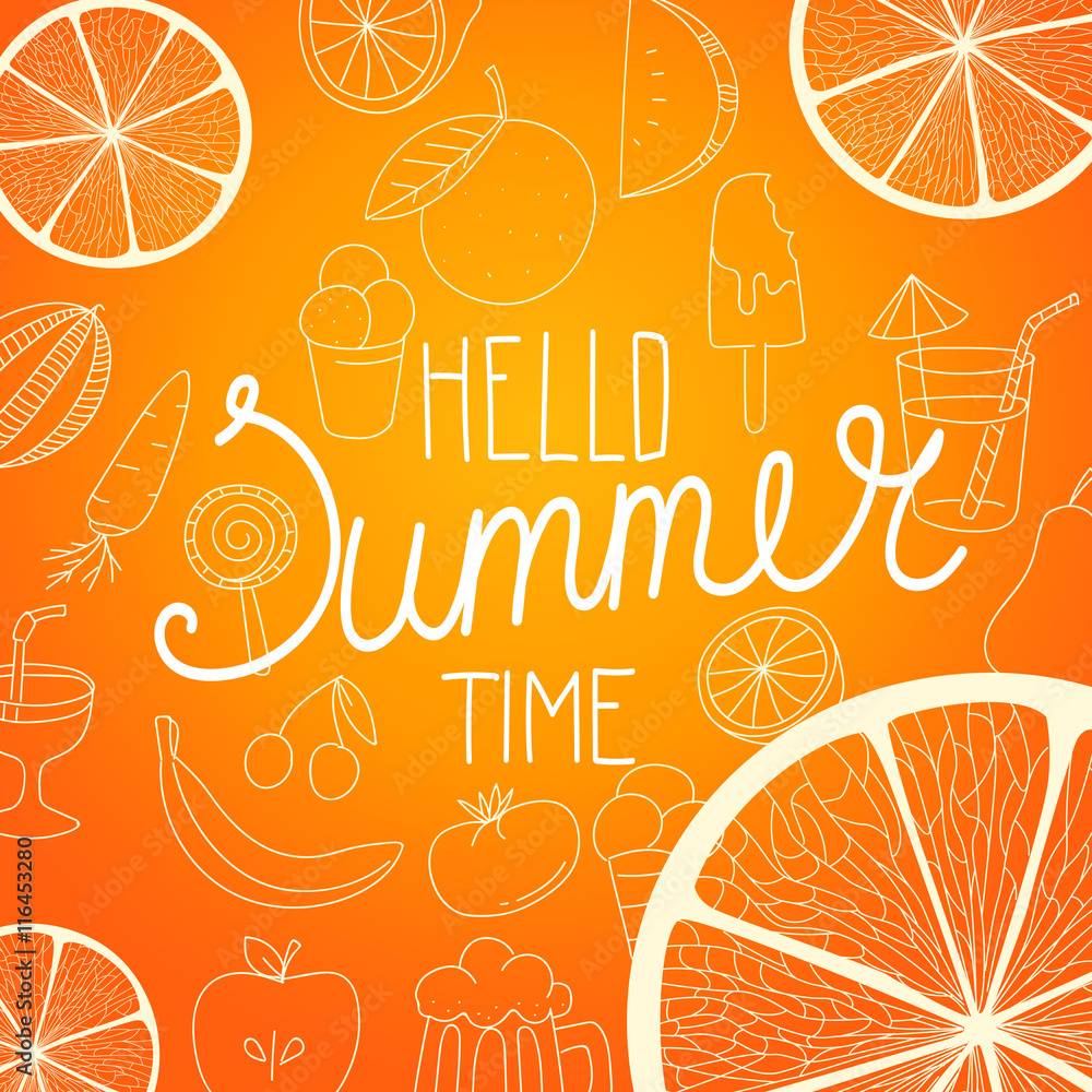 Poster different colorful citrus slices on black background