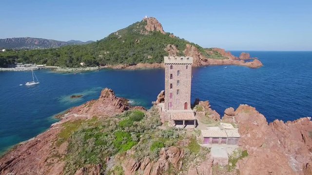 France, Cote d'azur, Var, Aerial view of cap Esterel, HD Movie, (1920X1080)