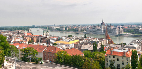 Naklejka na ściany i meble Panorama of Budapest with Danube river.