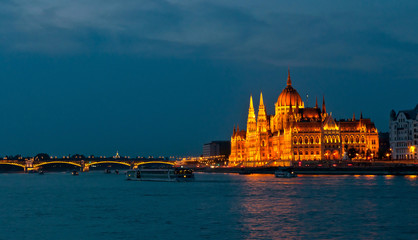 Parliament Building in Budapest at night.