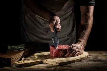 Chef butcher prepare beef steak