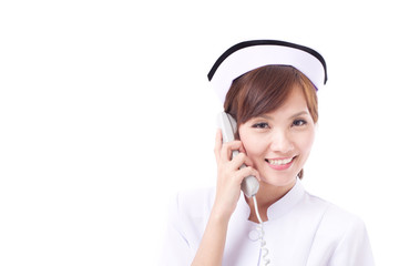 asian nurse on phone, concept of contact us, information, FAQ