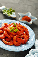 Fried tandoori shrimps