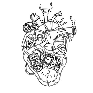 Эскиз набросок татуировка киберпанк, стимпанк сердце