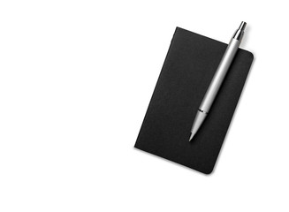 Blank note book with pen. isolated on white.