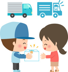 配送スタッフと荷物を受け取る女性