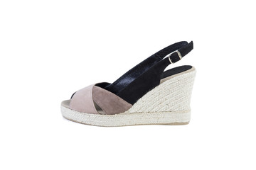 Women's red sandals on a white background, online shop