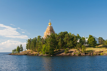 Naklejka premium Skete of St. Nicholas on the restoration. Karelia Valaam Island.