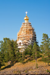 Skete of St. Nicholas on the restoration. Karelia Valaam Island.