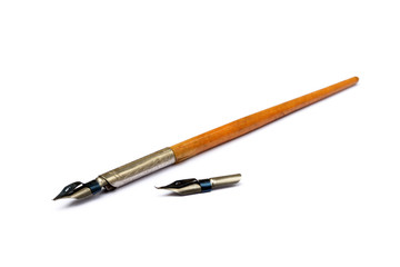 Old ink pen isolated on white background