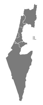 Israel with districts Map grey