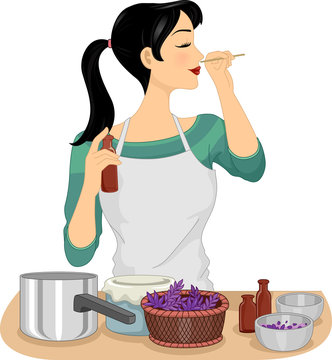 woman smelling lavender cooking clip art preview