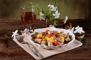Plate of spaghetti with tuna and tomato 