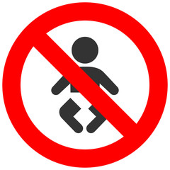 Stop or ban sign with child icon isolated on white background. Children are prohibited vector illustration. Kid is not allowed image. Babies are banned.