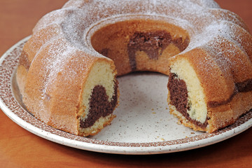 Homemade marble cake with cocoa