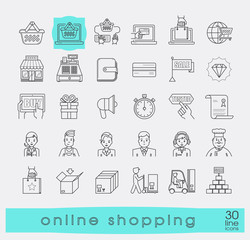 Set of e-commerce icons. Various shopping icons. Premium quality elements. Can be applied for websites for online shopping.