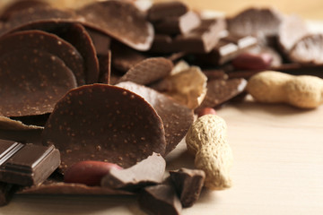 Chocolate chips and peanut, close up