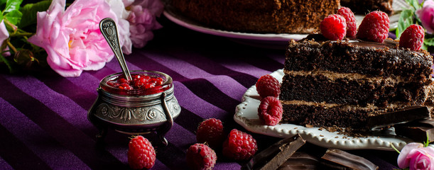 Sweets and desserts. Chocolate cake.