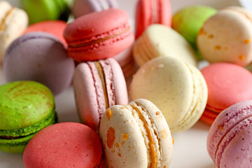 Heap of tasty colorful macaroons, close up