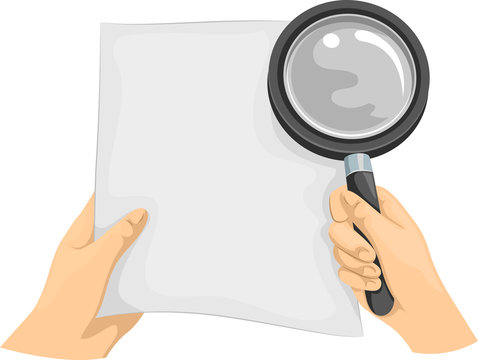 hands holding paper and magnifying glass clip art preview