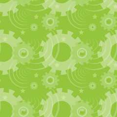 Vector ongoing pattern with green gears. Creative geometric background wheels.