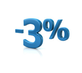 3d illustration of three percent discount in blue letters