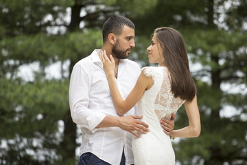 Fototapeta premium Happy bride and groom on their wedding