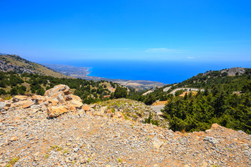 Fototapeta na wymiar curvy road near Chora Sfakion town on Crete, Greece