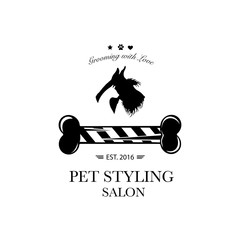 Logo for pet hair salon, pet styling and grooming shop, store for dog and cats. Vector illustration