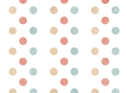 Watercolor pink, beige and blue polka dot background.