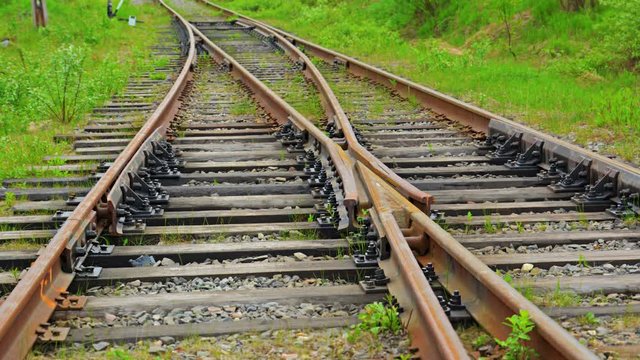Video 4k - old mechanical rusty railroad switch