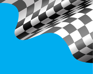 Checkered flag flying on blue design for race background vector illustration.