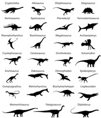 Collection of silhouettes animals of jurassic period of mesozoic era