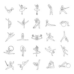 Dance & Fitness outlines vector icons