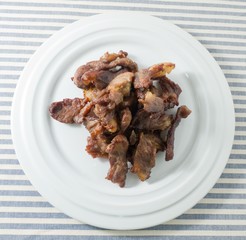 Top View of Thai Beef Jerky or Deep Fried Beef