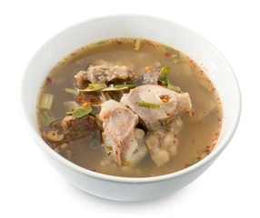 Thai Spicy Beef Entrails Soup on White Background