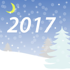The banner winter. Greeting card winter forest. New year. Snowflakes, night sky vector illustration. Background winter landscape